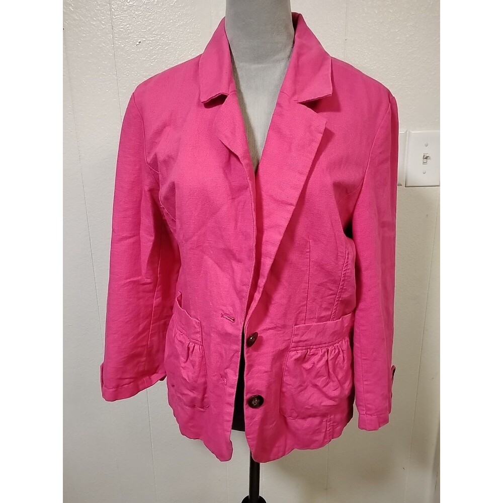 Peck & Peck Jacket Size 12 Button Down 3/4 Sleeve Women's Linen Blend Light